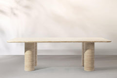 Alfio Rectangle Travertine Dining Table with Cylinder Legs
