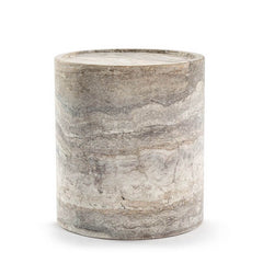 Alo Cylinder Travertine Drum Side Table Silver Travertine