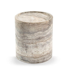 Alo Cylinder Travertine Drum Side Table Silver Travertine