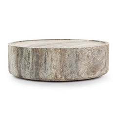 Alo Cylinder Travertine Drum Side Table Silver Travertine