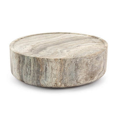 Alo Cylinder Travertine Drum Side Table Silver Travertine