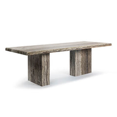 August Rectangle Travertine Dining Table with Block Legs