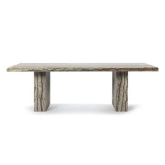 August Rectangle Travertine Dining Table with Block Legs