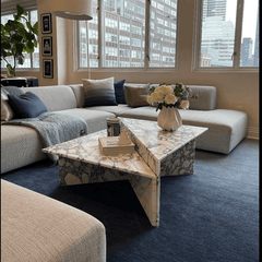 Calacatta Viola  Travertine Marble Triangle 2 Pieces Italian Design Coffee Table