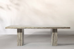 August Rectangle Travertine Dining Table with Block Legs