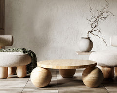 Alfio Rectangle Travertine Dining Table with Cylinder Legs