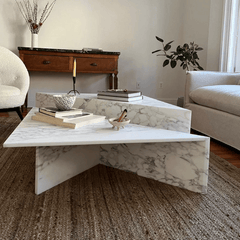 Calacatta Viola  Travertine Marble Triangle 2 Pieces Italian Design Coffee Table